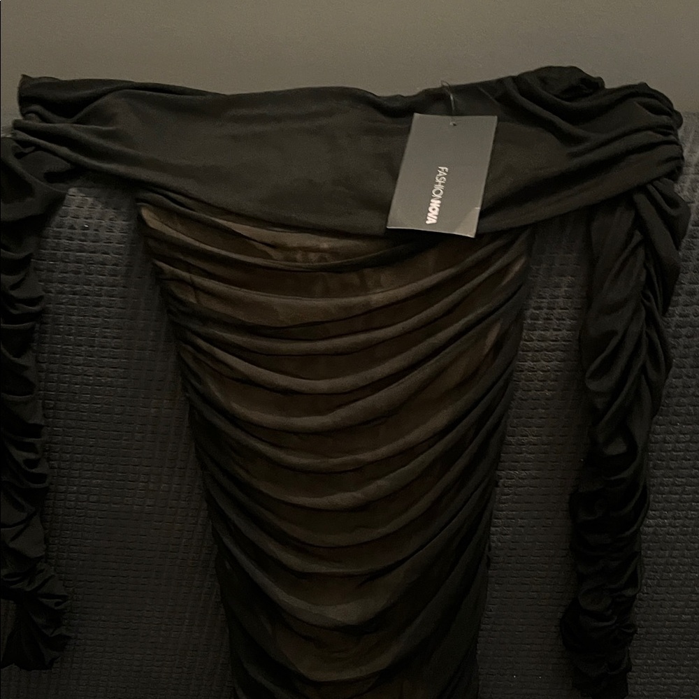 Fashion Nova Black Ruched Mini Dress